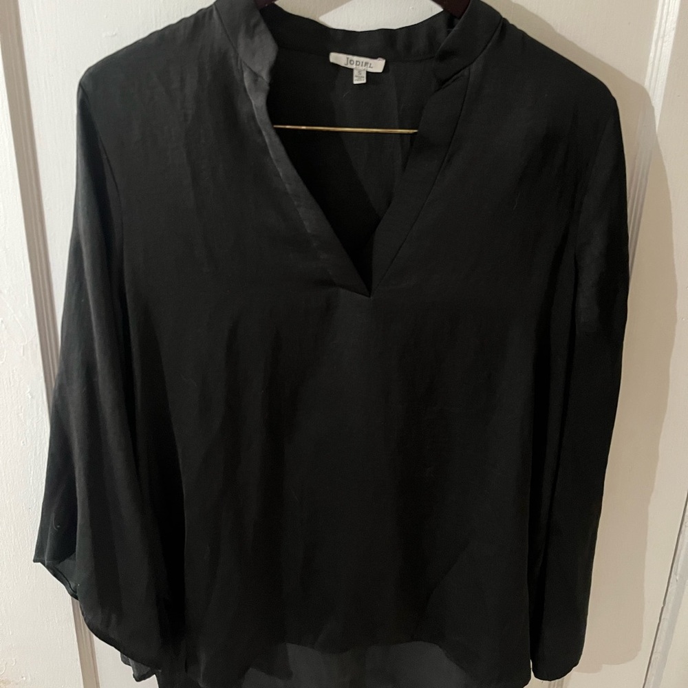 Jodifl Black Split-Neck Blouse - Size Small - Excellent Condition -